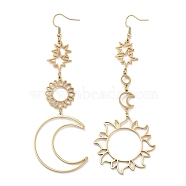 304 Stainless Steel Dangle Earrings, Sun & Moon, Golden, 105~114x33~40mm(EJEW-P271-06G)