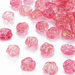 Transparent Glass Beads, Dyed & Heated, with Gold Glitter Power, Rose, Pale Violet Red, 12.5x14x9mm, Hole: 1.2mm(X-GLAA-S190-022-D01)