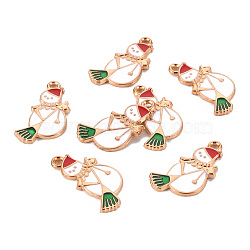 Eco-Friendly Alloy Enamel Pendants, Cadmium Free & Lead Free & Nickel Free, Light Gold, Christmas Snowman, White, 24.5x15x1.5mm, Hole: 1.8mm(ENAM-T011-63-NR)