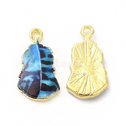 Rack Plating Alloy Pendants, Printed, Lead Free & Cadmium Free & Nickel Free, Leaf Charm, Light Gold, Sky Blue, 19x10.5x2.5mm, Hole: 1.6mm(FIND-H043-04LG-04)