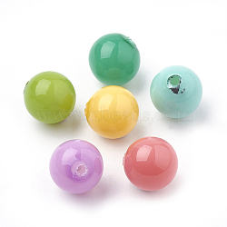 Eco-Friendly Plastic Imitation Pearl Beads, Jelly Style, High Luster, Grade A, Half Drilled, Round, Mixed Color, 12mm, Half Hole: 1.4mm(X-MACR-T015-12mm-01)