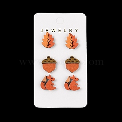 Thanksgiving Stud Earrings Set, With Wood and Steel Needle, Platinum, Squirrel, 16x14mm(EJEW-U016-01P-02)