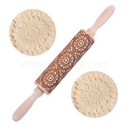 Wooden Rolling Pin, for Baking Embossed Cookies, Kitchen Tool, Flower Pattern, BurlyWood, 360x45mm(AJEW-WH0609-909A)
