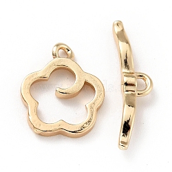 Rack Plating Brass Toggle Clasps, Cadmium Free & Lead Free, Long-Lasting Plated, Flower, Light Gold, Flower: 13.5x11x1.7mm, Hole: 1.5mm, Bar: 20x5x3mm, Hole: 1.5mm(KK-E034-12LG)