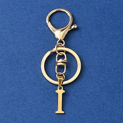 304 Stainless Steel Initial Letter Charm Keychains, with Alloy Clasp, Golden, Letter I, 8.5cm(KEYC-YW00005-09)