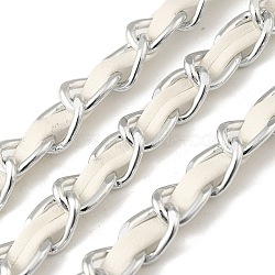 Oxidation Aluminum Rope Chains, with PU Imitation Leather, Unwelded, White, 7x3.5mm, about 50Yards/Bundle(CHA-NH0001-01B-04)