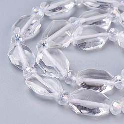 Natural Quartz Crystal Beads Strands, Rock Crystal Beads, Faceted, Oval, 14~16x10~12x5~6mm, Hole: 1mm, about 20pcs/strand, 15 inch(38.2cm)(G-L519-C-01)