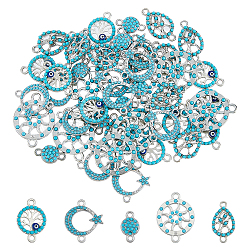 HOBBIESAY 50pcs 5 styles Alloy Connector Charms Sets, with Synthetic Turquoise, Flat Round & Teardrop & Crescent Moon with Star, Mixed Shapes, Platinum, 8.5~27x12~18x2~3.5mm, Hole: 1.2~2.5mm, 10pcs/style(FIND-HY0002-45)