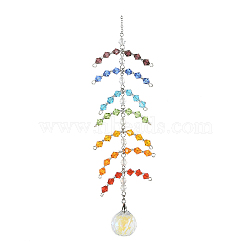 Faceted Round Glass Pendants Decoration, with 304 Stainless Steel Cable Chains and Glass Bicone, for Home Decoration, Colorful, 290mm, Hole: 6mm(HJEW-TA00023)