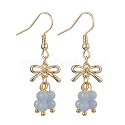 Natural Angelite Dangle Earring, with Alloy Links Connectors and 304 Stainless Steel Earring Hooks, Bowknot, Golden, 42x12.5mm(EJEW-JE05910)