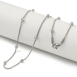 Non-Tarnish 304 Stainless Steel Box Chain Round Link Necklaces, Stainless Steel Color, 16.26 inch(41.3cm)(NJEW-P315-02A-P)