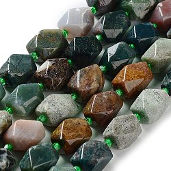 Natural Indian Agate Beads Strands, with Seed Beads, Faceted, Rhombus, 17~21x13~16x12~15mm, Hole: 1.2~1.4mm, about 18~19pcs/strand, 15.35~15.79 inch(39~40.1cm)(G-C182-29-02)
