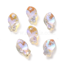 Electroplate Transparent Glass Pendants, Back Plated, Faceted, Fish Charms, Clear, 16.5x8.5x5.5mm, Hole: 1.4mm(GLAA-A008-09D)