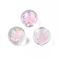 Translucent Acrylic Cabochons, with Polymer Clay and Crystal Rhinestone, Round, Pink, 18x15.5~16mm(TACR-N006-21)