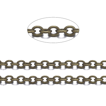 Brass Cable Chains, Soldered, with Spool, Oval, Long-Lasting Plated, Cadmium Free & Nickel Free & Lead Free, Antique Bronze, 3x2x0.6mm