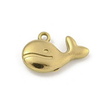 Ion Plating(IP) 304 Stainless Steel Pendants, Whale Charm, Real 18K Gold Plated, 12x18.5x3.5mm, Hole: 1.5mm