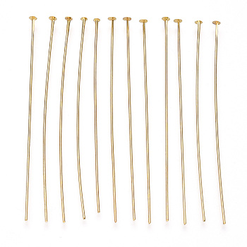 Brass Flat Head Pins, Long-Lasting Plated, Real Gold Plated, Nickel Free, Real 18K Gold Plated, 63x0.7mm, head: 2mm, 227pcs/bag.