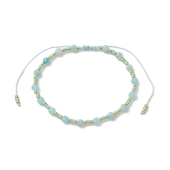 Adjustable Natural Amazonite & Glass Braided Bead Bracelet, Inner Diameter: 1-7/8~3-1/4 inch(4.75~8.2cm)