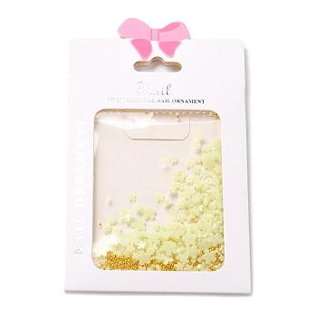 Flower Plastic Cabochons Nail, Nail Art Decoration Accessories for Women, with Round Steel Beads, Champagne Yellow, 3.5~6x0.8~1.3mm