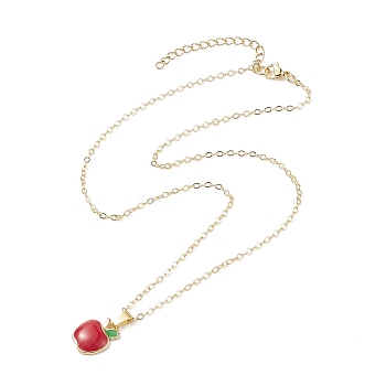 Enamel Apple Pendant Necklace with Golden Brass Cable Chains for Teachers' Day, Red, 16.42 inch(41.7cm)