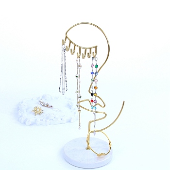 Lady Iron Storage Jewelry Rack, Jewelry Display Holder with Round Marble Base, for Earrings, Necklaces, Bracelets, Golden, 13x9.8x27cm