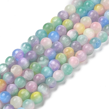 Natural Selenite Beads Strands, Dyed, Round, Mixed Color, 6mm, Hole: 1.2mm, about 64pcs/strand, 15.35''(39cm)
