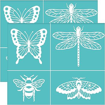 Self-Adhesive Silk Screen Printing Stencil, for Painting on Wood, DIY Decoration T-Shirt Fabric, Turquoise, Insect Pattern, 195x140mm