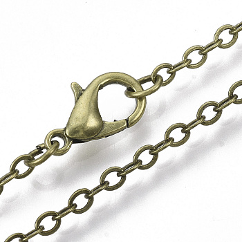Brass Cable Chains Necklace Making, with Alloy Lobster Claw Clasps, Antique Bronze, 23.6 inch~24.37 inch(60cm~61.9cm)