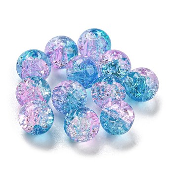 Transparent Spray Painting Crackle Glass Beads, Round, Steel Blue, 8mm, Hole: 1.6mm, 300pcs/bag