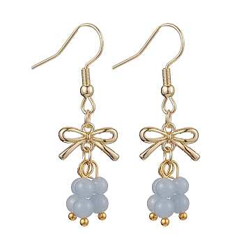 Natural Angelite Dangle Earring, with Alloy Links Connectors and 304 Stainless Steel Earring Hooks, Bowknot, Golden, 42x12.5mm