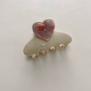 Heart Cellulose Acetate(Resin) Claw Hair Clips, for Women Girls, Dark Khaki, 58x35mm