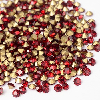 Back Plated Grade A Diamond Glass Pointed Rhinestone, Siam, 3.4~3.5mm, about 1440pcs/bag