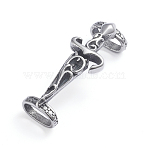 Retro 304 Stainless Steel Slide Charms/Slider Beads, for Leather Cord Bracelets Making, Sword, Antique Silver, 33x11.5x9.5mm, Hole: 4x8mm(STAS-L243-033AS)