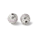 Brass Micro Pave Cubic Zirconia Beads, Round, Rack Plating, Lasting Plated, Cadmium Free & Lead Free, Lavender Blush, 7.5x8mm, Hole: 1.8mm(KK-U067-06P-01)