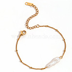 Nuggets Natural freshwater Pearls Link Bracelets, Stainless Steel Jewelry for Women, Real 18K Gold Plated, 6-1/4 inch(16cm)(VQ6505-2)