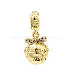 Bowknot Gift Box with Word Merry Christmas Brass Micro Pave Cubic Zirconia European Dangle Charms, Large Hole Pendants, Rack Plating, Long-Lasting Plated, Cadmium Free & Lead Free, Real 18K Gold Plated, 22.5mm, Hole: 5mm(KK-L258-06G)