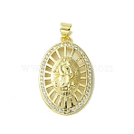 Real 18K Gold Plated Brass Micro Pave Clear Cubic Zirconia Pendants, Cadmium Free & Nickel Free & Lead Free, Oval with Human Charms, Clear, 29x19x4.5mm, Hole: 3.5x4mm(KK-H472-34G-02)
