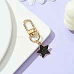 Star with Smiling Face Alloy Enamel Pendant Decorations, with Alloy Swivel Clasps, Black, 53mm(HJEW-YW00010-06)