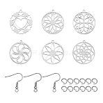 DIY Earring Making Kits, with 201 Stainless Steel Pendants, 304 Stainless Steel Earring Hooks & Open Jump Rings, Stainless Steel Color, Pendant: 21~21.5x20x1mm, Hole: 1.2mm, 12pcs/set(DIY-UN0001-48P)