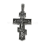 304 Stainless Steel Pendants, Russian Orthodox Cross Charms, Lead Free & Cadmium Free & Nickel Free, Antique Silver, 65x32x4~9mm, Hole: 10x5mm(STAS-H245-01AS)