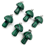 Synthetic Malachite Pendants, Mushroom Charms, with Platinum Tone Metal Findings, 24x15mm(FIND-SZC0010-550)