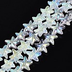 Electroplate Transparent Glass Beads Strands, Starfish, AB Color Plated, Half Plated, Dyed & Hearted, Clear AB, 14x15~15.5x6.5mm, Hole: 0.8~0.9mm, about 59~61pcs/strand, 28.35~29.53 inch(72~75cm)(EGLA-Q136-01A-01)