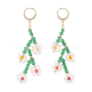 Sparkling Faceted Beaded Flower of Life Dangle Hoop Earrings for Girl Women, Imitation Austrian Crystal Glass Beaded Long Drop Earrings, Golden, Colorful, 73mm, Pin: 0.7mm(X1-EJEW-TA00022)