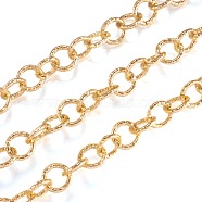 Aluminium Rolo Chains, Belcher Chain, Textured, with Spool, Unwelded, Light Gold, 11.5x2mm, about 32.8 Feet(10m)/roll(CHA-T001-12LG)