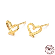 Open Heart 925 Sterling Silver Stud Earrings, Dainty Post Earrings for Girl Women, Golden, 6x7mm, Pin: 1mm(EJEW-I259-07G)
