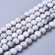 Natural Howlite Beads Strands, Faceted, Flat Round, 6~7x4~4.5mm, Hole: 1mm, about 61~64pcs/strand, 14.96 inch(38cm)(G-L538-023)