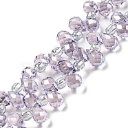 Electroplate Transparent Glass Beads Strands, Pearl Luster Plated, Faceted Teardrop, Top Drilled, Thistle, 6x4mm, Hole: 0.8mm, about 97~102pcs/strand, 10.63''~14.80''(27~37.6cm)(EGLA-P052-01A-PL04)