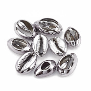 Electroplated Sea Shell Beads, Undrilled/No Hole Beads, Cowrie Shells, Light Grey, 17~21x11~14x6~8mm(SSHEL-S258-06A)