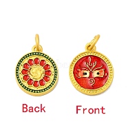 Rack Plating Alloy Enamel Pendants with Jump Ring, Double Side Pattern Flat Round Charms, Matte Gold Color, Red, 16x13x1.8mm, Jump Ring: 6x1mm, 4mm Inner Diameter(ENAM-M048-27MG-A)