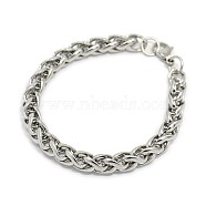 Trendy 304 Stainless Steel Wheat Chain Bracelets, with Lobster Claw Clasps, Stainless Steel Color, 7-7/8 inch(200mm), 8mm(STAS-A028-B003P)